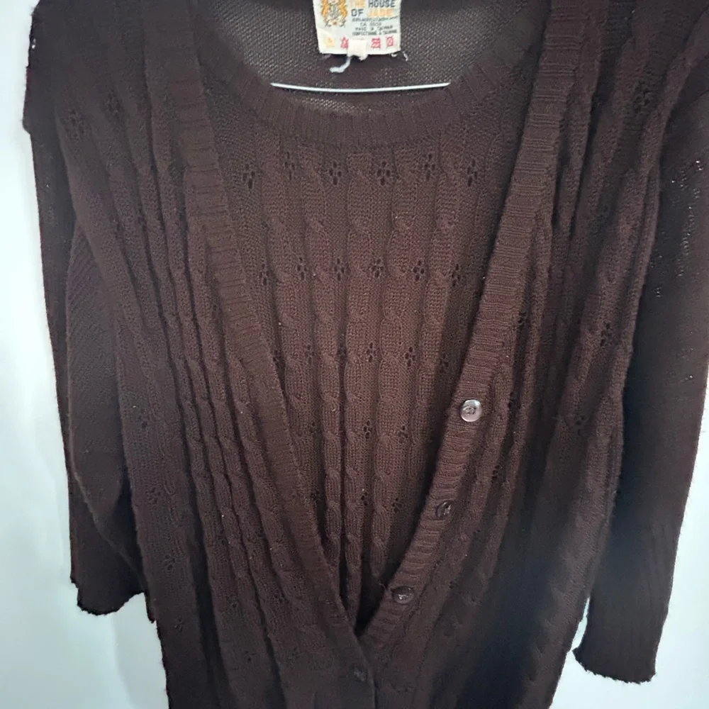 Vintage Dark Brown Knit Cardigan Shirt Combo - Picture 3 of 7